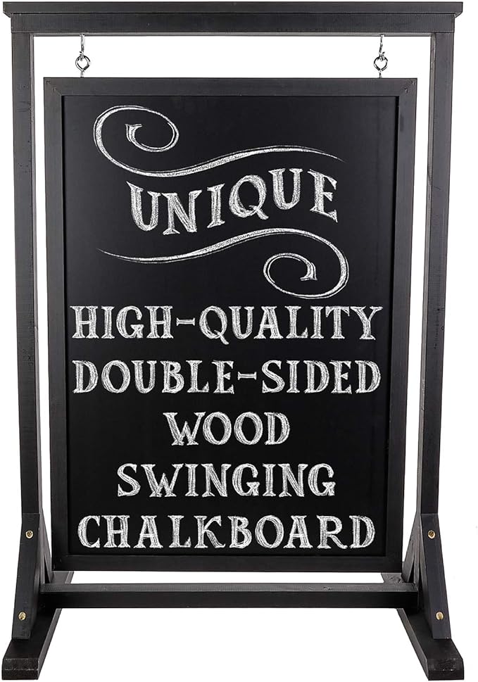 Black Handcrafted Chalkboard Sign: Uniquely Designed Wooden Sidewalk Sign Message Board with Double Sided Display. Alternative to A-Frame & Sandwich Board Signs. Use Chalk or Liquid Chalk Markers.