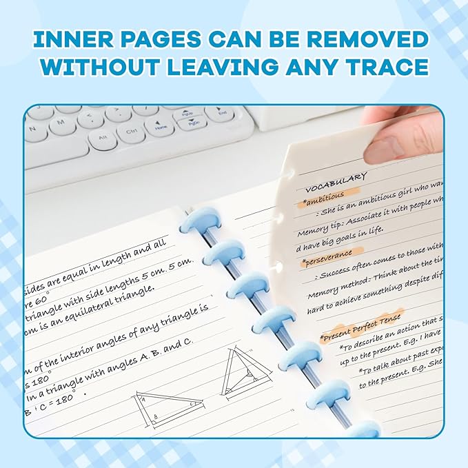 Discbound Notebook, 8-Disc Disbound Planner with Removable Pages, 180 Pages Spiral Notebook, Poly Cover Discbound Planner for Work, Travel, Note Taking(With Index Sticker),Blue,A4