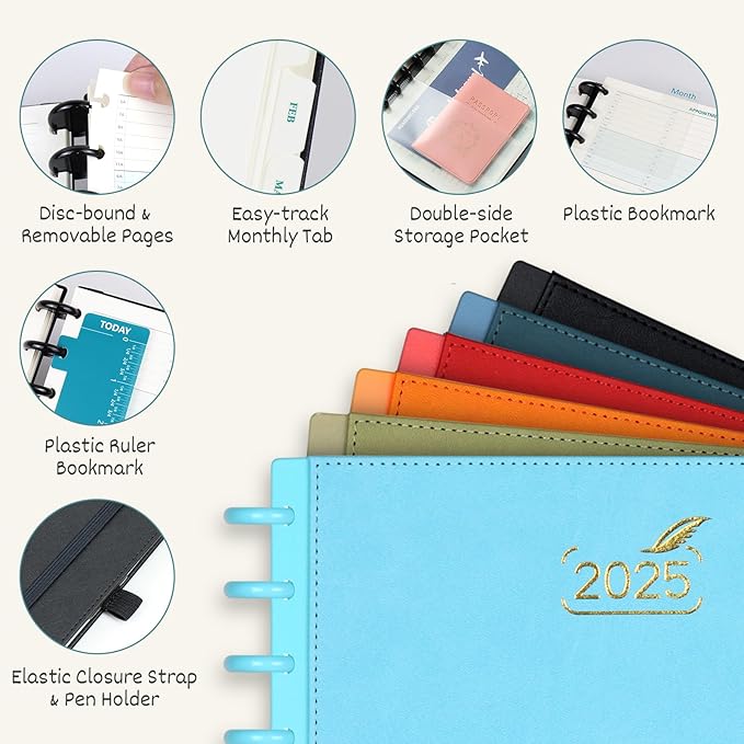 BEZEND 2025 Weekly Monthly Planner Disc-Bound, 8.5" x 11", Appointment Book 12 Months Agenda, Large Calendar Book with To Do List, Hourly Time Slots, Removable Pages, Tabs, Inner Pocket - Black