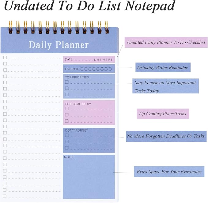 To Do List Notepad, 52 Sheets Daily Planner Notepad, 5.2"x7.8" To Do List Notebook, Undated Daily Planner 2024 for School/Office Supplies