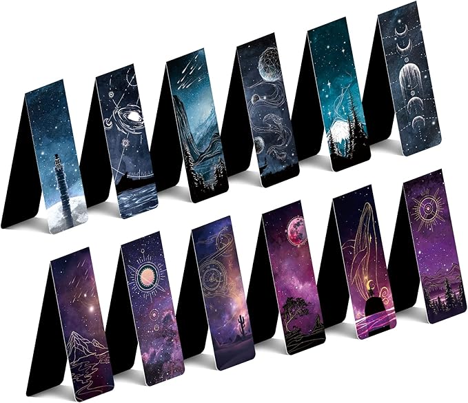 24 PCS Cool Magnetic Bookmarks, Space Starry Night Bookmarks for Book Lovers, Bulk Bookmarks for Men, Unique Book Mark for Boys, Girls, Students, Classroom Gifts, School Prize, Reading Present