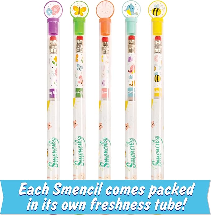 Spring Smencils (2 Pack) - HB #2 Patented Gourmet Scented Pencils, 5 Count, Gifts for Kids, School Supplies, Classroom Rewards, Easter day