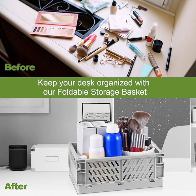 2-Pack Small Pastel Plastic Storage Baskets, Collapsible Crates for Organizing, Space-Saving Mini Bins for Classroom, Kitchen, Office, Bedroom (Yellow, 9.8" x 6.5" x 3.8")