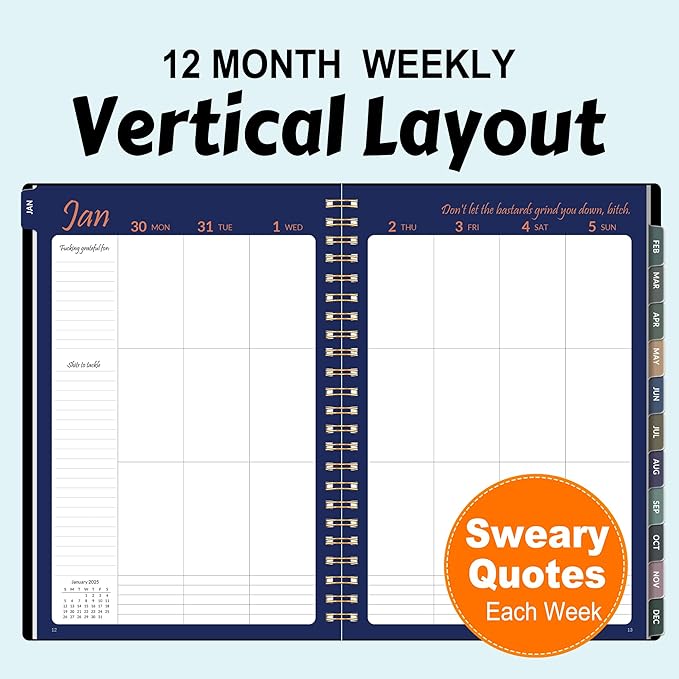 2025 Fuck It Planner for Tired-Ass Women, 6.4" x 8.3", 12 Months Funny Weekly Organizer With Sweary and Badass Affirmation, White Elephant Gifts for Adults Funny, JAN - DEC 2025, Black