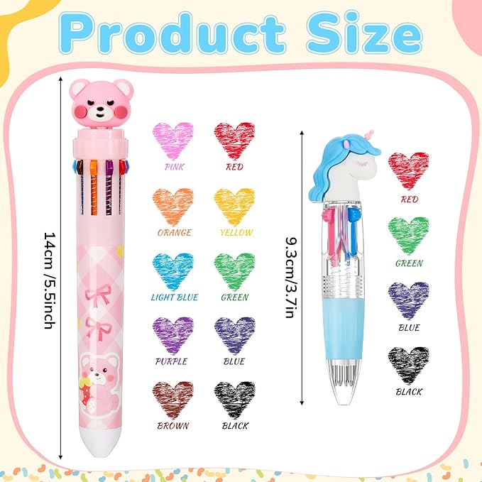 36 Pcs Multicolor Pen in One Include 4 In1 and 10 in 1 Colored Cute Pens Retractable Cartoon Ballpoint for Valentine‘s Day Birthdays Office Gifts (Cute)