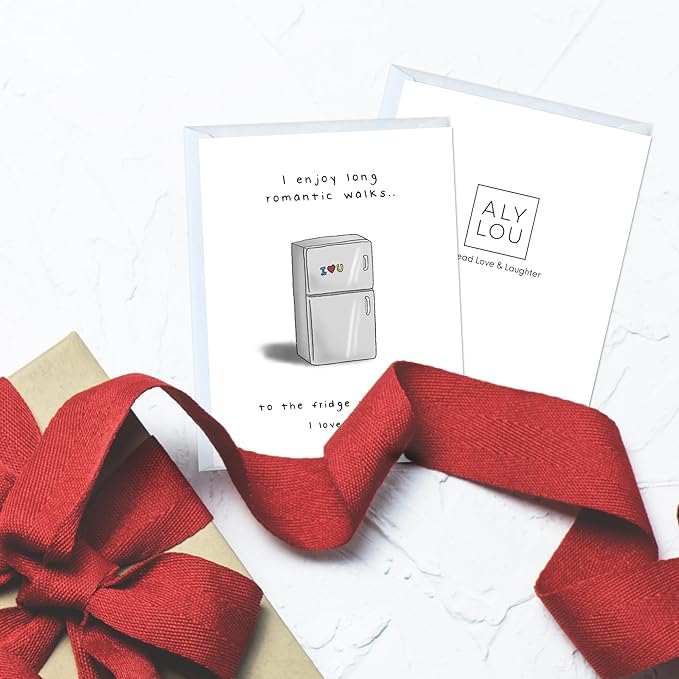 ALY LOU Funny Anniversary Card for Her Him/Husband Boyfriend/Girlfriend Wife/Sarcastic Birthday Greeting Card (Romantic Walks to The Fridge ...)