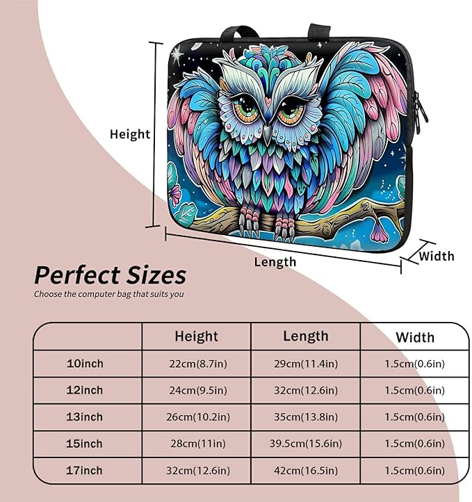 Laptop Sleeve Case Bag 13 inch, Owl Blue Slim Carrying Case Durable Handbag Travel Laptop Bag for 13 inch MacBook Air M3/M2/Pro M2/ 13" iPad Pro/Air M4/M2 2024