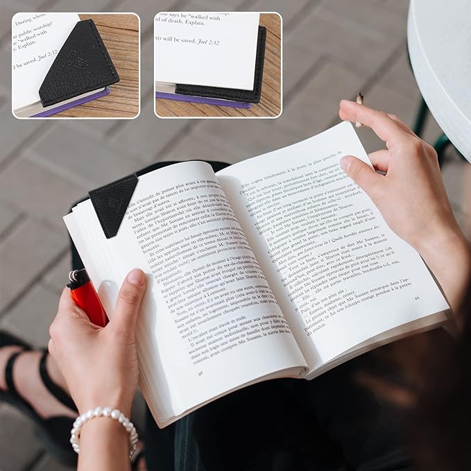 3/6 Pieces Leather Bookmarks Handmade Page Marker for Men Women, Faux Leather Page Clips Corner Book Markers for Teachers Gift for Writers Bookworm Book Lovers (06-Black Brown*6)