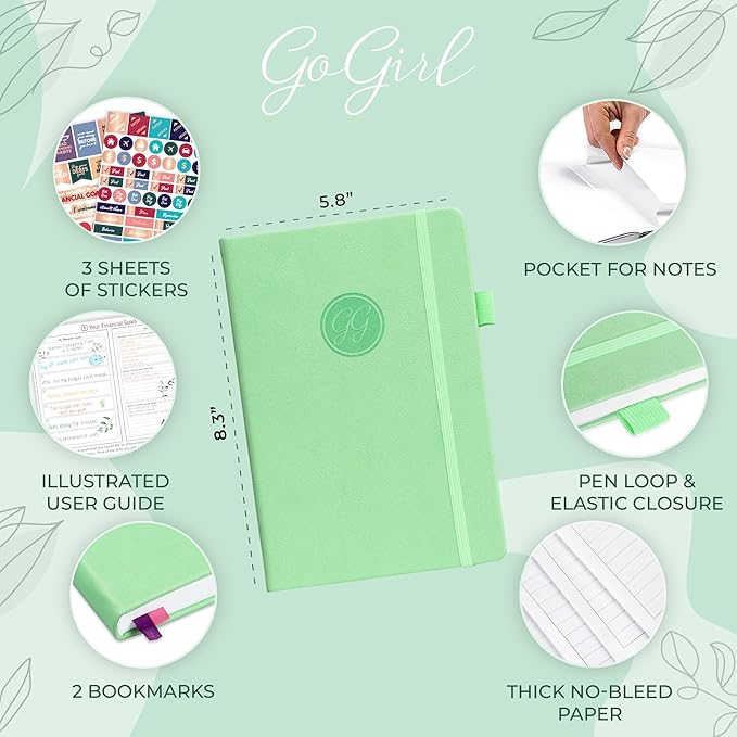 GoGirl Budget Planner – Monthly Financial Planner Organizer Budget Book. Expense Tracker Notebook Journal to Control Money, A5 (Mint Green)