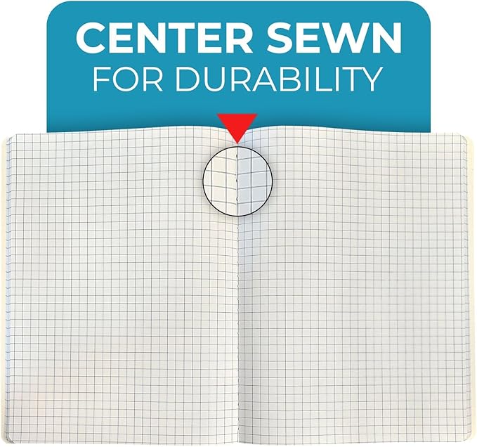 50 Pack Graph Composition Notebook, 200 Pgs (100 Sheets) Bulk Graph Paper Composition Notebook for school, Bulk Graphing Notebook, 4x4 Grid, Quad Ruled Composition Book, Hard Sewn Bound Cover