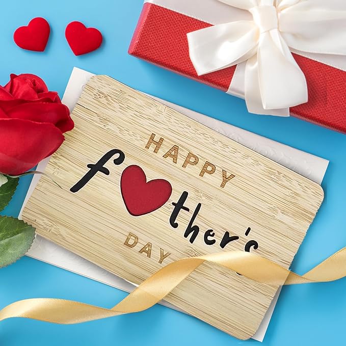 Happy Fathers Day Gift Cards,Handmade Bamboo Greeting Cards,Wooden Thankyou Card,Father's day Card for Dad