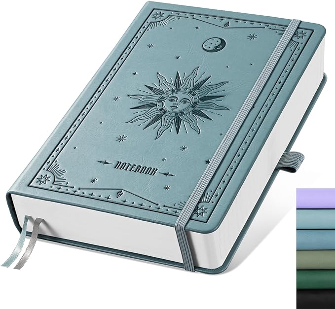 EMSHOI Graph Paper Notebook - 320 Pages, A5 Hardcover Leather, 100gsm Thick Paper, Square Grid Notebook for Women Men Work School Math Writing, Graphing, Engineering, 5.75 x 8.38, GrayBlue