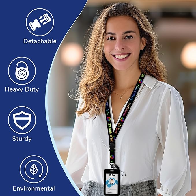 Giancomics Be Kind Lanyards for Id Badges, ID Badge Holder with Lanyard Badge Reel Retractable, Flower Teacher Lanyard with ID Holder Keychain Clip Name Tag ID Card Holder for Women Work Office Gift