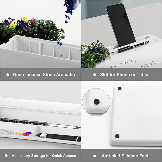 TOWON Small Desktop Whiteboard with Artificial Potted Plant & Nano Incense Stone Aromatic, Dry Erase Board for Desk Notes, Desktop Whiteboard Notepad Dry Erase with Organizer for Home Office Décor