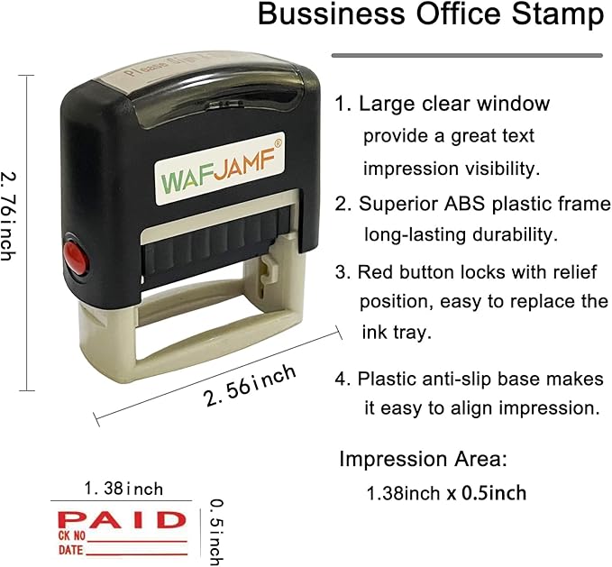 WAFJAMF Paid Date Stamp Self-Inking Rubber Office Message Rubber Stamp Red Ink-Medium