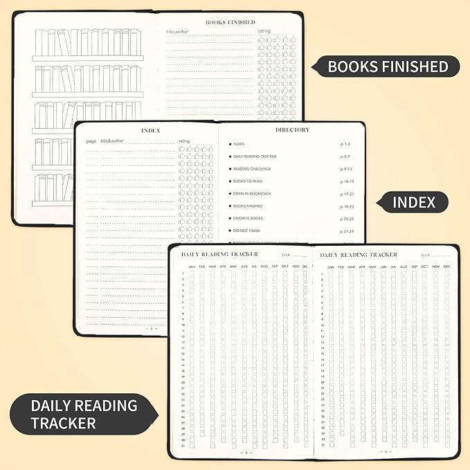 Reading Journal Book Lovers Gifts Book Journal Hardcover Leather For Readers Review and Track Your Reading with 65 Book Reviews, 5.8”x8.3”, Black