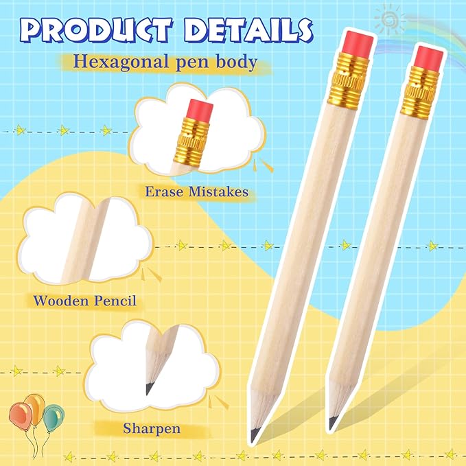 Chivao 288 Pieces Golf Mini Pencils Bulk with Eraser #2 HB Golf Short Pre Sharpened Pencils for Party Favors Office Supplies 4 Inch(Wood Color)