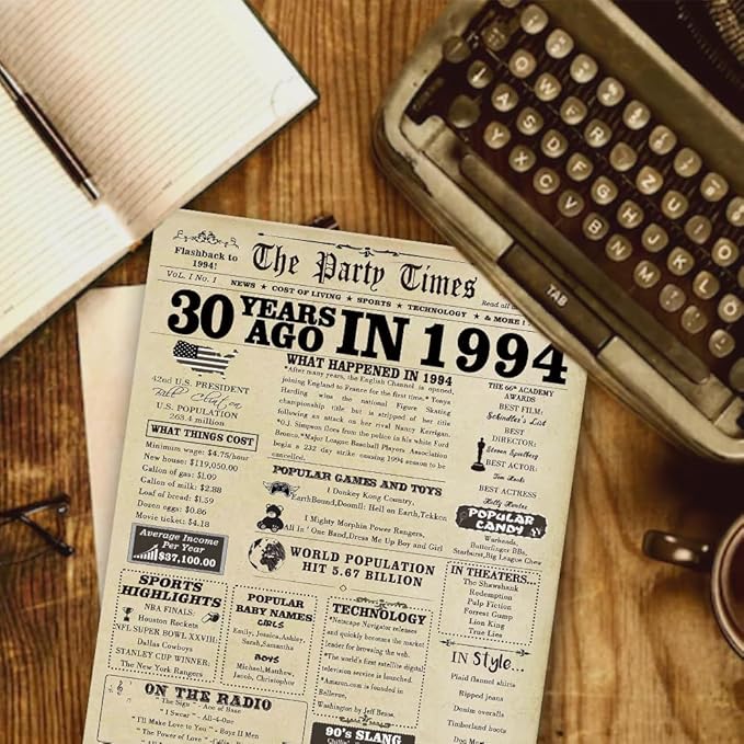 Vintage 30th Birthday Card Gifts for Women Men,Happy 30 Year Old Birthday Party Decorations for Husband Wife,Jumbo 30th Anniversary Wedding Gifts Card for Him Her,Back in 1994