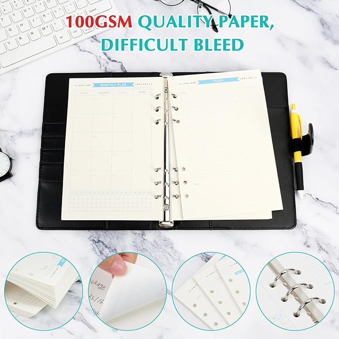 A5 Loose Leave Paper, To Do List/Daily/Week/Month Plan Binder Planner Refills Paper For A5 Ring Binder Notebook,160 Sheets (320 Pages) 6-Hole Notebook Inserts