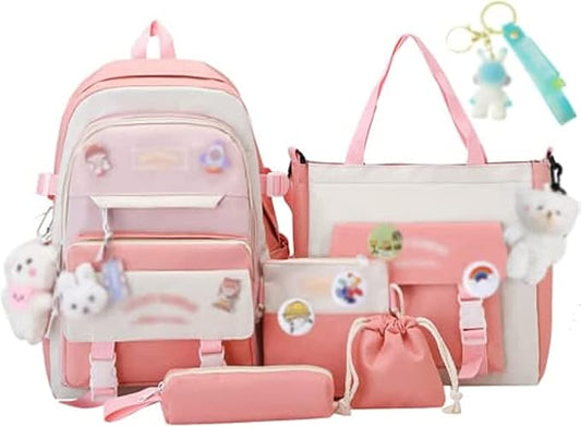 Kawaii Backpack 5Pcs Set Lightweight aesthetic backpack,Teens laptop computer cute backpacks for girls (Cartoon backpack,one size)