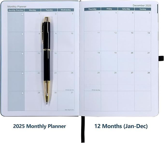 2025 Weekly and Monthly Planner with Pen: Jan 2025-Dec 2025, A5 size 8.5" x 5.75", Hard Cover Agenda Planner with Phone Holder, Card Holder and Pen Holder (Red)
