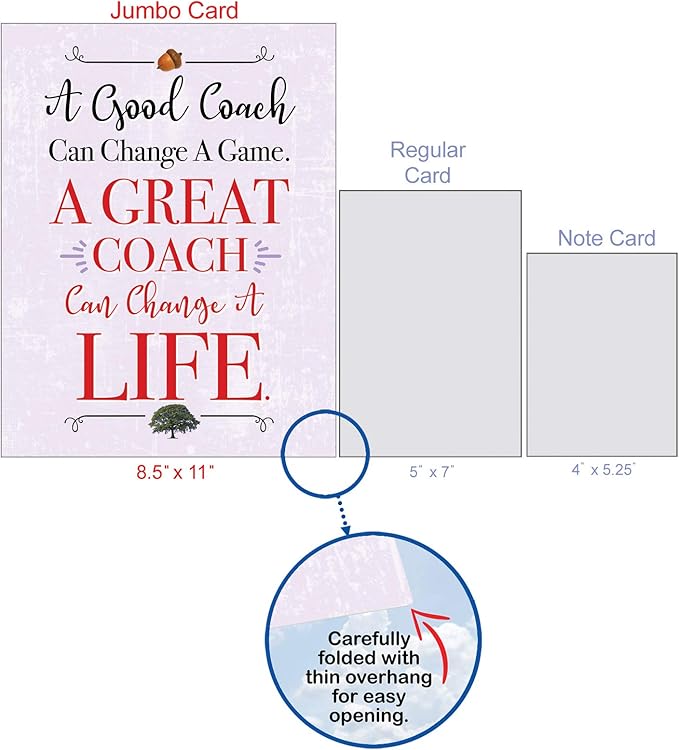 NobleWorks - 1 Jumbo School Coaches Thank You Greeting Card From US from Everyone w/Envelope (8.5 x 11 Inch) Team Sports Gratitude, Teacher and Mentor Notecard - Life Changing Coach J3127TYG-US