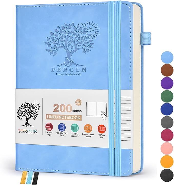 Lined Journal Notebook for Women and Men,Hardcover Leather Journaling Notebook for Writing, Travel, Business, Work and School,200 Pages A5 Notebook for Note Taking, Diary 5.9" × 8.5" - Blue
