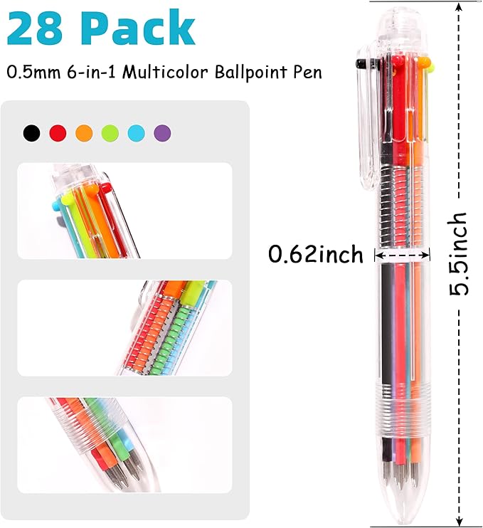 DAIKOYE Ballpoint Pens 24 PCS 0.5mm 6-in-1 Multicolor Ballpoint Pens School Supplies Birthday Party Favors Gifts for Kids Students