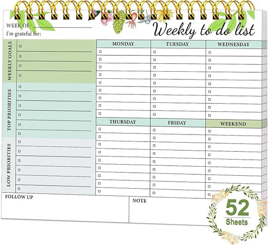 Weekly To Do List Notepad - Weekly Planner Notepad Undated 52 Sheets, 8.5"×11" Weekly Desk Planner for Women & Man, To Do List Notebook for Work Home, Perfect for Weekly Tasks and Goal Setting