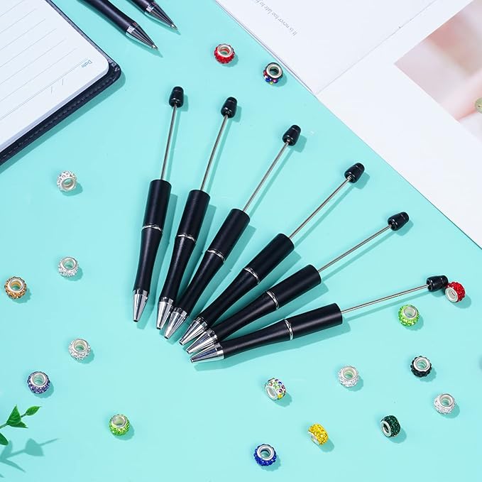 jiebor 20Pcs Black Beadable Pens Plastic Bead Ballpoint Pens Bulk with 50Pcs Black Ink Cute Cool Diy Pens for Journaling Kids Women Students Teacher Graduation Christmas Gift Office School Supplies