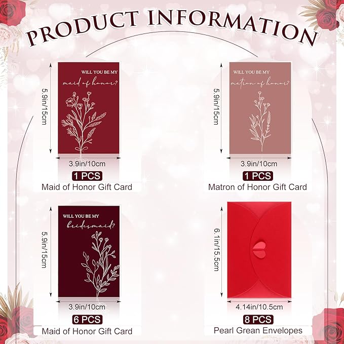 Spakon 16 Pcs Will You Be My Bridesmaid Cards with Envelopes Watercolor Greenery Floral Bridal Proposal Maid of Honor Matron of Honor Invited Favor for Bridal Shower Wedding (Classic Styles)