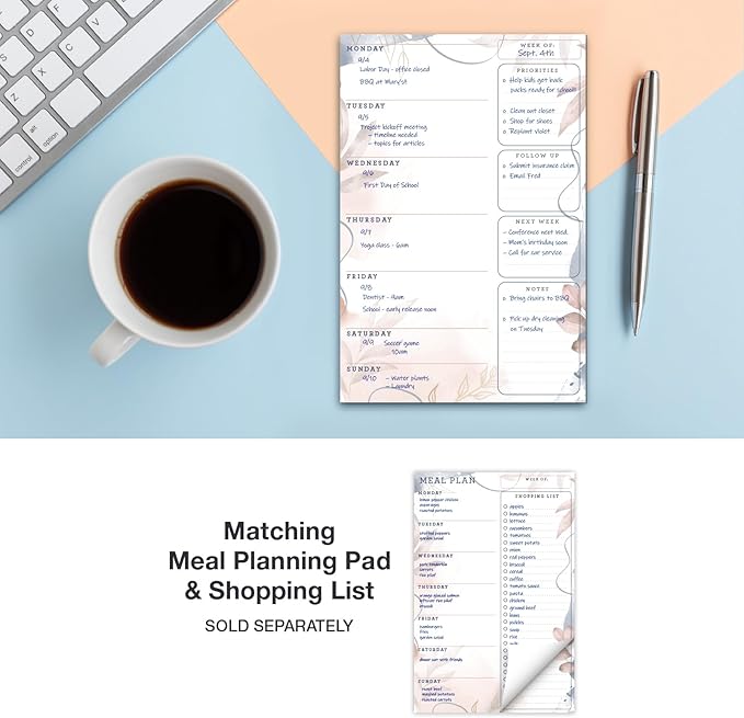 Global Printed Products 6" x 9" Vertical to-Do List and Weekly Planning Pad, 60-Sheets, Soft Pink Floral