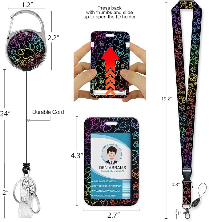 Lanyards for Id Badges, Cute Dog Paw Lover Badge Holder with Retractable Reel Belt Clip, Work Name Tag Lanyard Vertical ID Card Protector Case for Women Nurse Nursing Doctor Teacher Student
