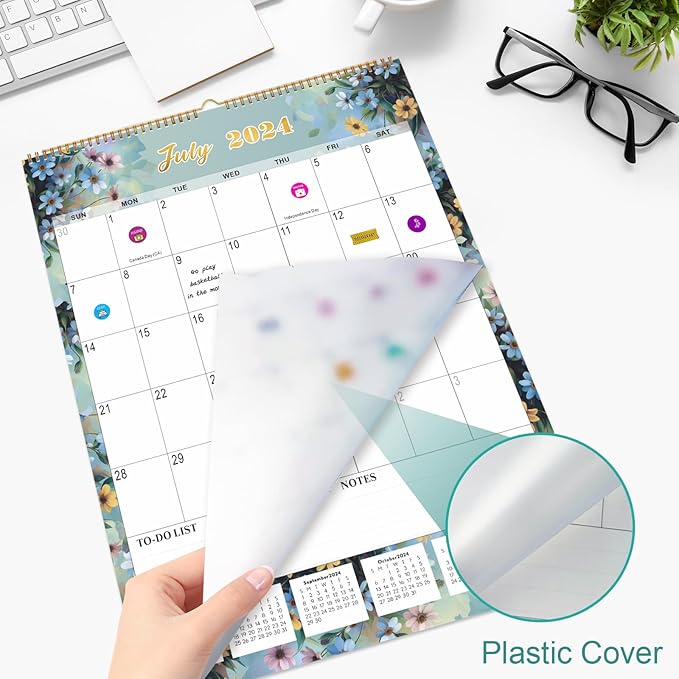 Gannyfer 2025 Wall Calendar, Large Wall Calendar Jul 2024-Dec 2025, 18 Months 17"x22" Yearly Calendar with Plastic Cover, Thick Paper, Monthly Planner Hanging Calendars for Home School, or Office - State Floral (6 Funny Stickers)