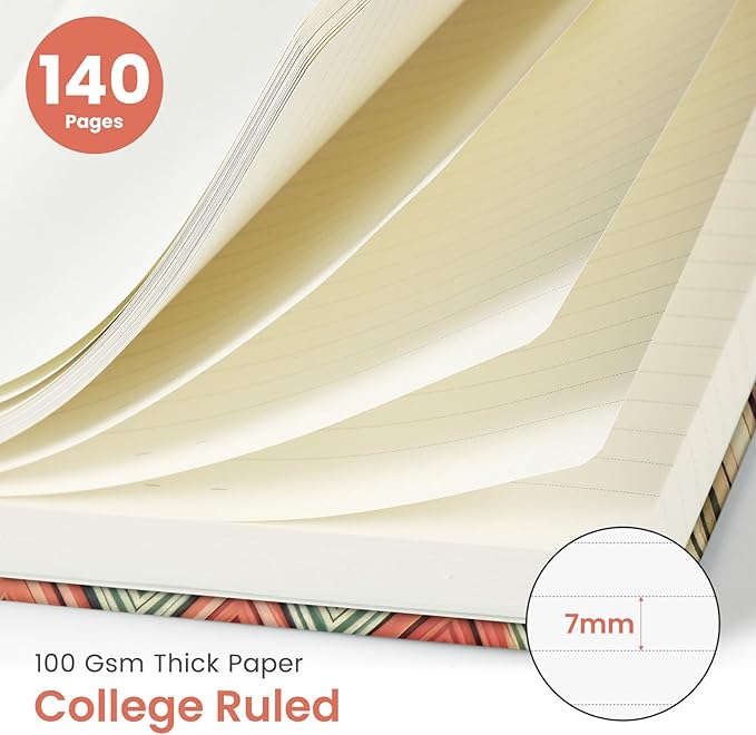 Pretty Cute Lined Spiral Journal Notebook for Women, Aesthetic College Ruled Notebook for Work & Note Taking, A5 Hardcover Journal for Writing, 140 Pages, Retro Weave