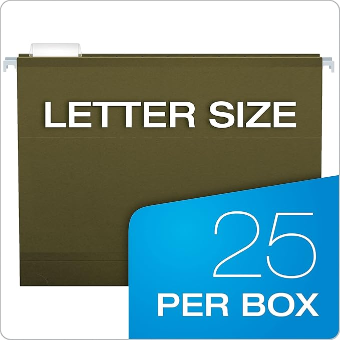 Pendaflex 04152X3 Extra Capacity Reinforced Hanging File Folders, 3", Letter Size, Standard green, 1/5 Cut, 25/BX (4152x3)