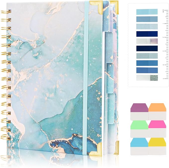 Spiral Notebooks for Work, 240 Pages Lined Spiral Journal Notebook, 5 Subject A5 College Ruled Journals for Writing, 8.6”x6.2''Journaling Notebooks for School Office Supplies (Blue Marble)