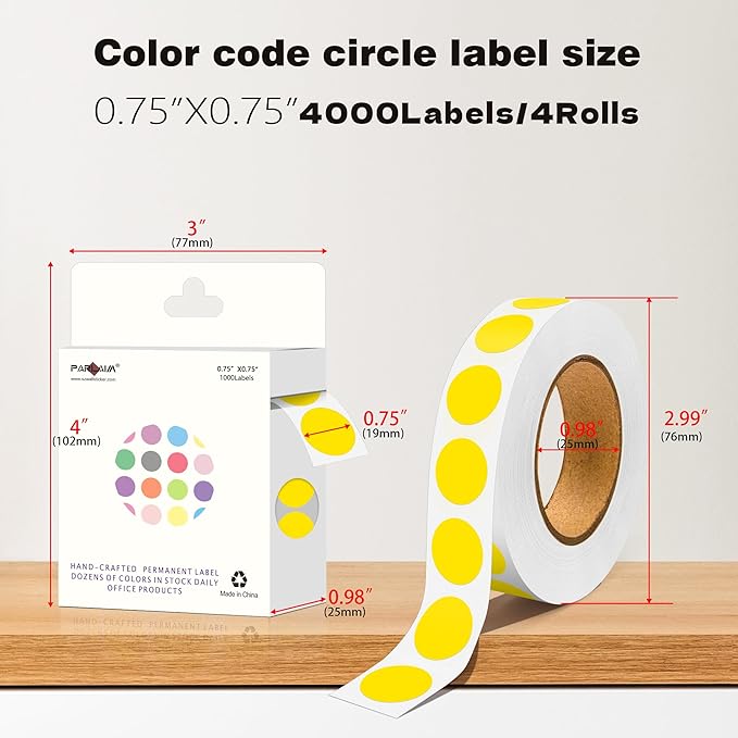 PARLAIM 0.75 inch Diameter Colored Dot Stickers 4 Rolls Pack 4000pcs Yellow Round Label Color Coding Marking Stickers Permanent Adhesive for Garage Sale
