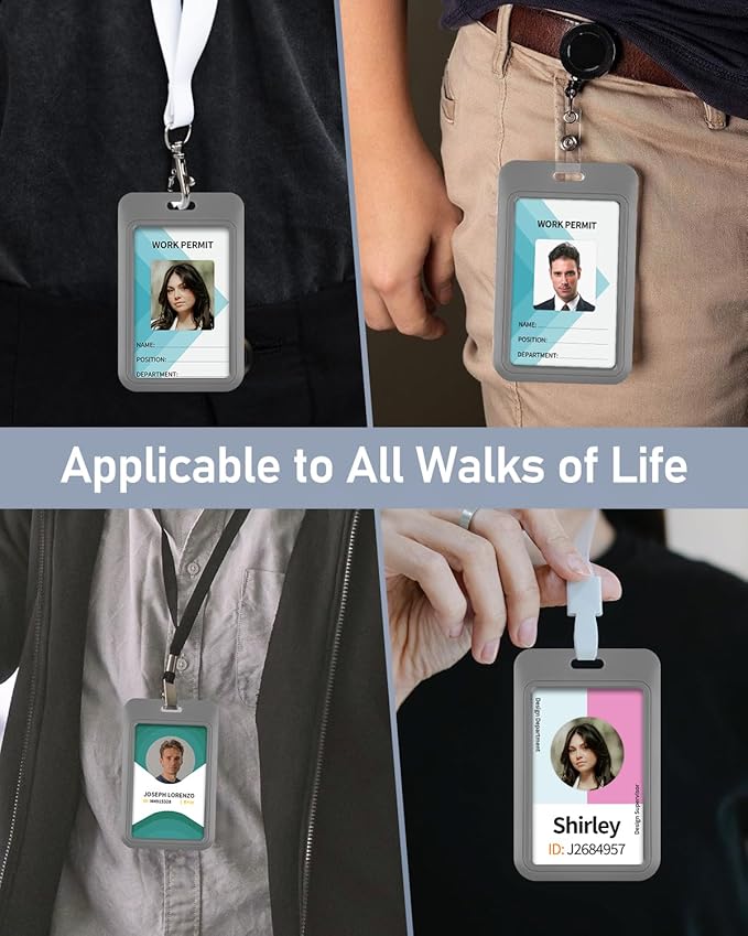 Uniclife 3 Pack Sliding ID Badge Holder Vertical Hard Plastic Case with Clear Window Grey Card Protector Pouch for Office School ID Credit Cards Proximity Key Cards Driver’s Licenses and Passes