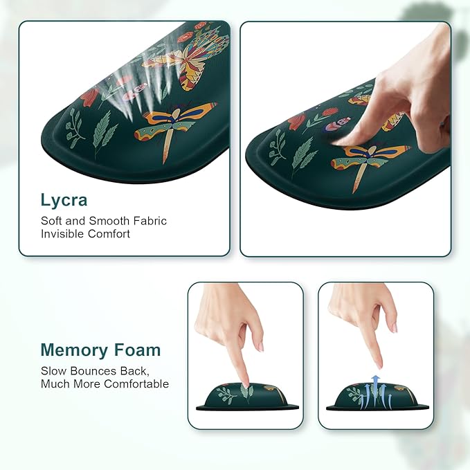 iCasso Ergonomic Mouse Pad with Wrist Rest, Keyboard Wrist Rest Mouse Wrist Rest, Made of Memory Foam, Easy Typing and Relieve Wrist Pain, Perfect for Computer Keyboard Office(Green Butterfly)