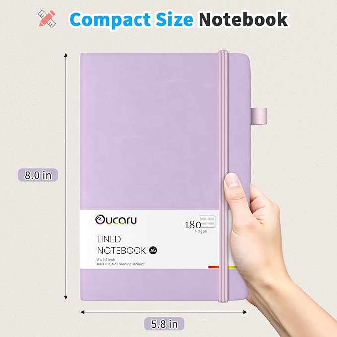 Lined Journal Notebook, 4 Pack, 180 Pages, A5 Journals for Writing, 100 GSM Thick Paper, Small Notebooks Daily Journal for Women Men Work, Business, School, Travel Supplies