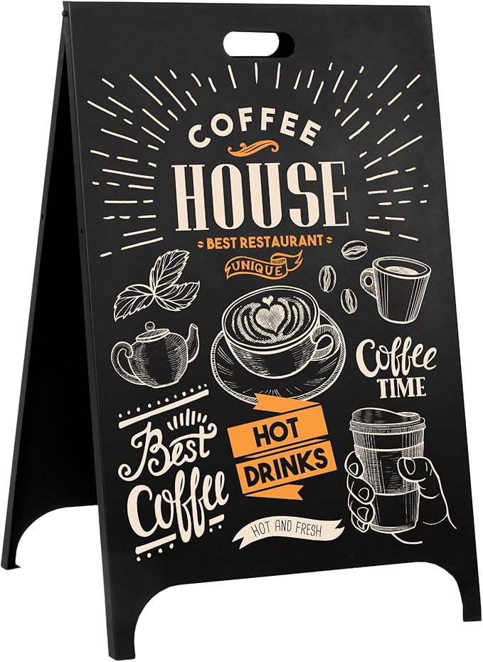 Ilyapa Modern Metal Double Sided Swinging Chalkboard Sidewalk Sign - Magnetic A Frame Alternative Menu Board, Sandwich Large Hanging Board Message Sign for Restaurant