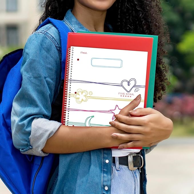 Five Star Spiral Notebook + Study App, 1 Subject, Wide Ruled, 8" x 10-1/2", 80 Sheets, Pastel Doodles (930212F-ECM)