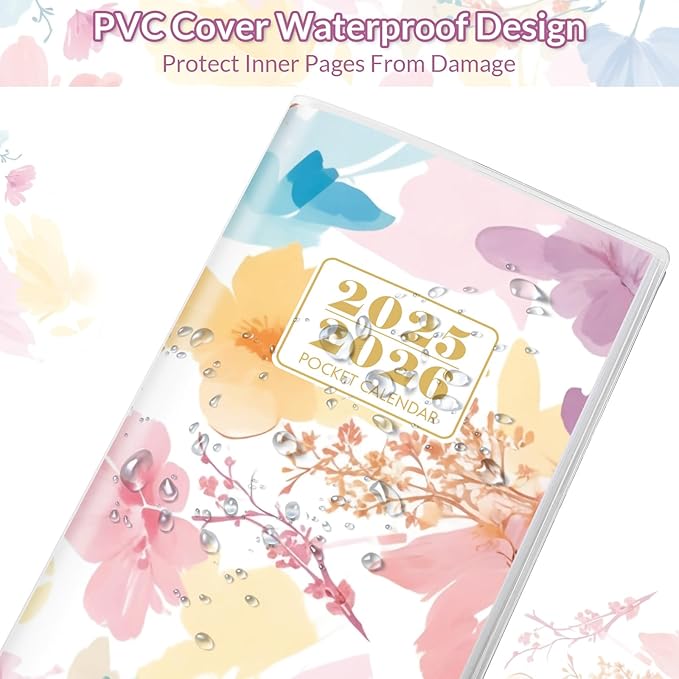 Pocket Calendar 2025-2026, Floral Monthly Planner 2025-2026 - 3.7" x 6.7" - Runs from January 2025 Until December 2026, Pocket Calendar 2025 with PVC Cover for Organizing & Planning