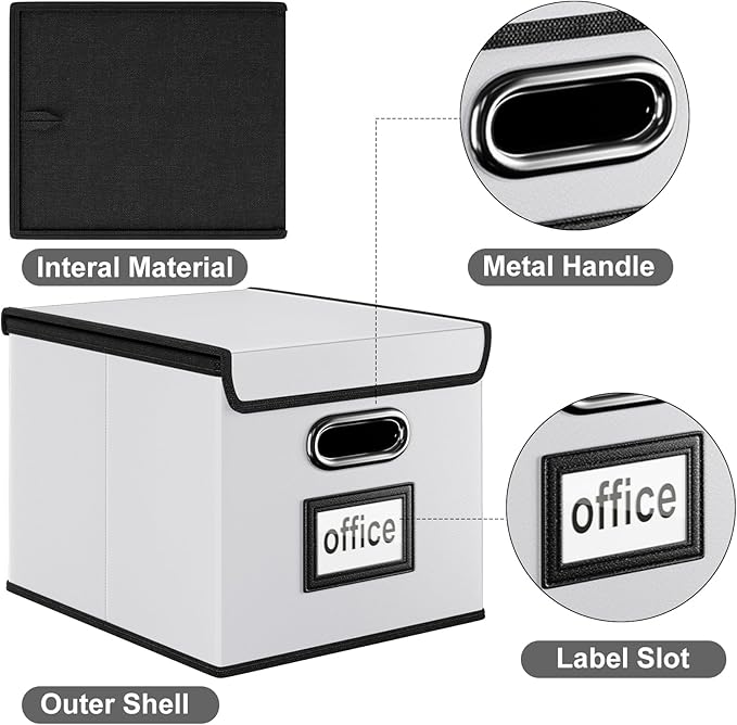 Huolewa Upgraded Portable Leather File Organizer Boxes with Lids, Office Document Boxes Organizer, Filing Boxes, Decorative Small File Boxes for Hanging Files, File Cabinet for Office/Home - 4 Pack