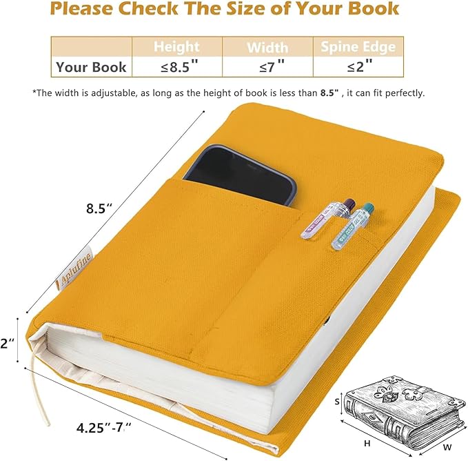 Canvas Book Covers, Washable Book Protector, Book Cover for Paperback Novels, Adjustable Book Cover for Hardcover with Pockets for Pen, Soft Cover Books, Book Lovers Gifts