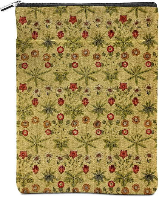 Vintage Flower Book Sleeve Book Lovers Gifts Autumn Style Waterproof Book Cover Book Accessories Book Covers for Paperbacks Book Pouch Book Protector with Front Pocket for Women Girls Readers Sister