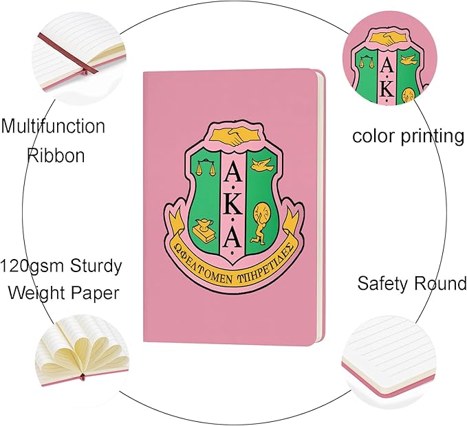 AKA Sorority Gift Leather Notebook for Women Girls Pink and Green Greek Sorority Journal Notebook Sisterhood Graduation Gift (1)