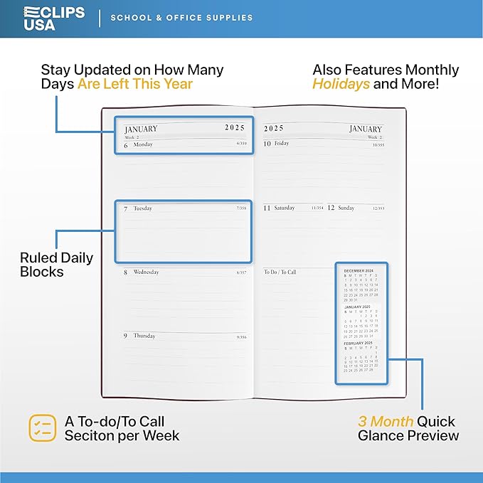 Weekly Planner 2025, Planner, 2025 Weekly Planner, 2025 Planner Weekly And Monthly, 3” x 6”, Weekly Pages, 12 Black 6 Brown 6 Burgundy, (24 Pack, 3 X 6)