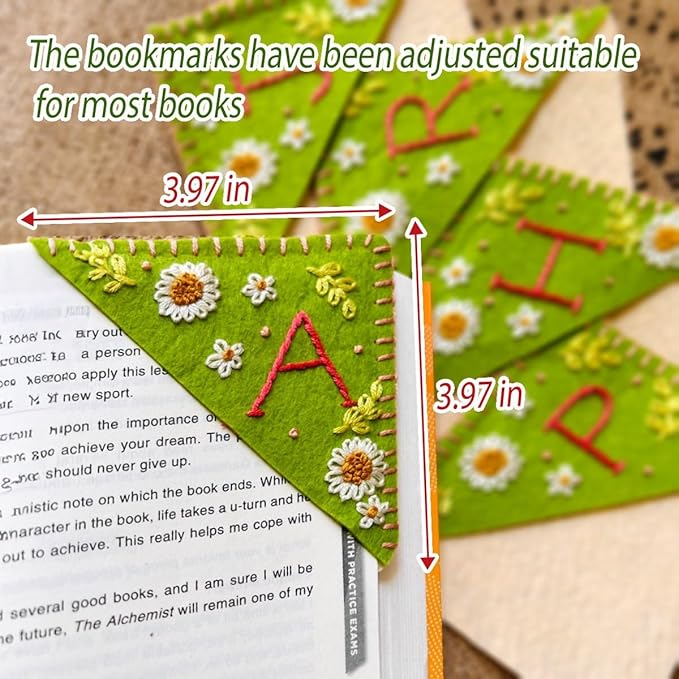 Personalized Hand Embroidered Corner Bookmark, Bookmarks for Women, Personalized Bookmark for Book Lovers, Cute Flower Book Mark by HNQCPCVU (Z, Green)